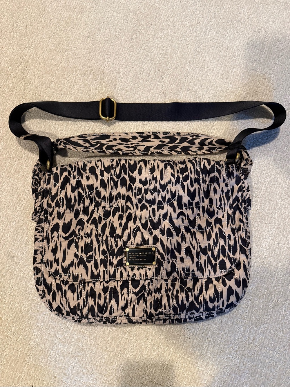 Marc by Marc Jacobs Black and Cream Leopard-Print Crossbody Messenger